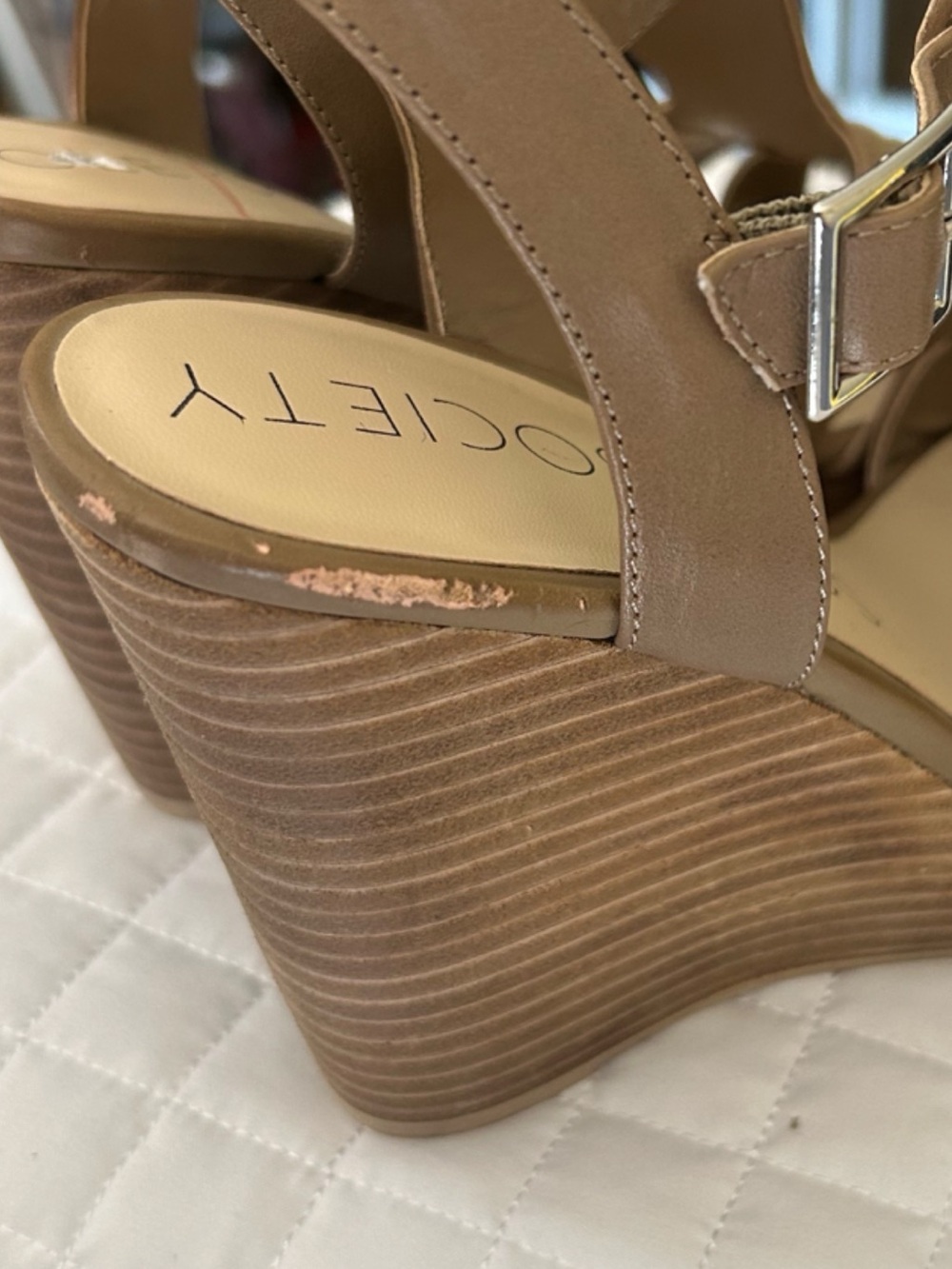 Sole Society Tan Strappy Slingback Heels Wedge - Picture 4 of 4